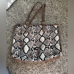 Sole Society Black and Cream Snake Print Tote